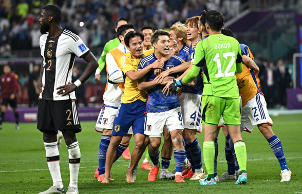 Các cầu thủ Nhật Bản ăn mừng trong trận thắng đội tuyển Đức tại vòng bảng World Cup 2022.